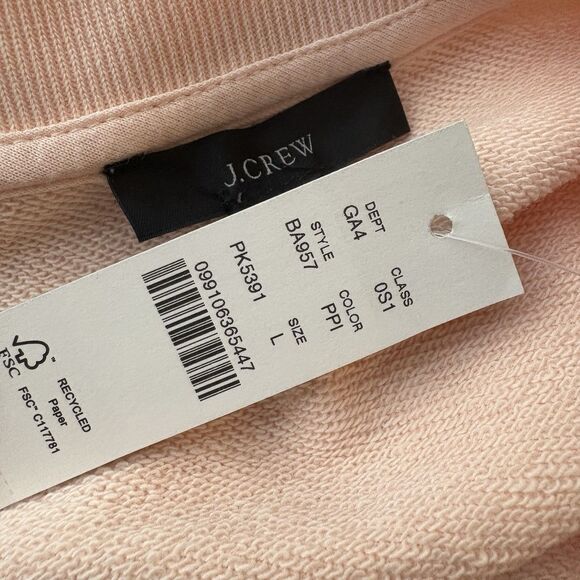 J.Crew Original Cotton Terry Puff-sleeve Light Pink Sweatshirt Dress Sz L New - Picture 6 of 7